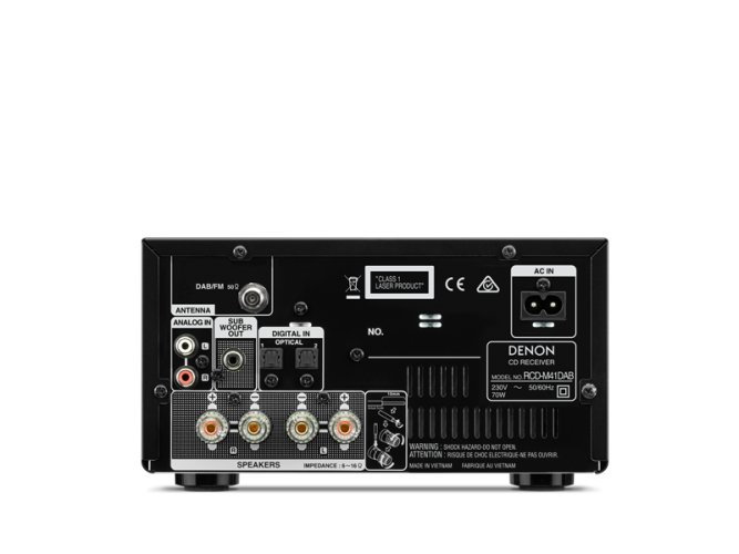 Denon RCD-M41DAB – mikro CD receiver s DAB+ a Bluetooth (černá) - zadní pohled
