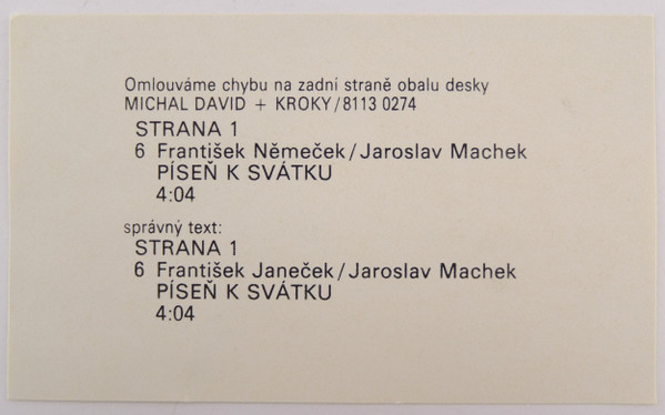 Michal David, Kroky Františka Janečka – Michal David, Kroky Františka Janečka LP