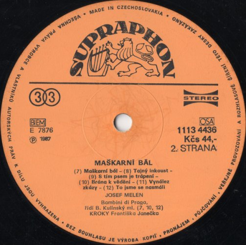 Josef Melen, Kroky Františka Janečka – Maškarní Bál LP