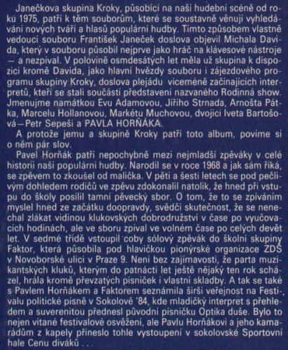 Pavel Horňák, Kroky Františka Janečka – Dva Roky Prázdnin LP