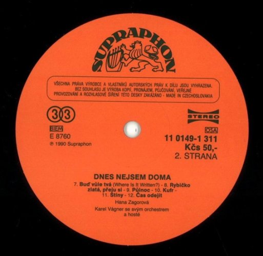 Hana Zagorová – Dnes Nejsem Doma LP